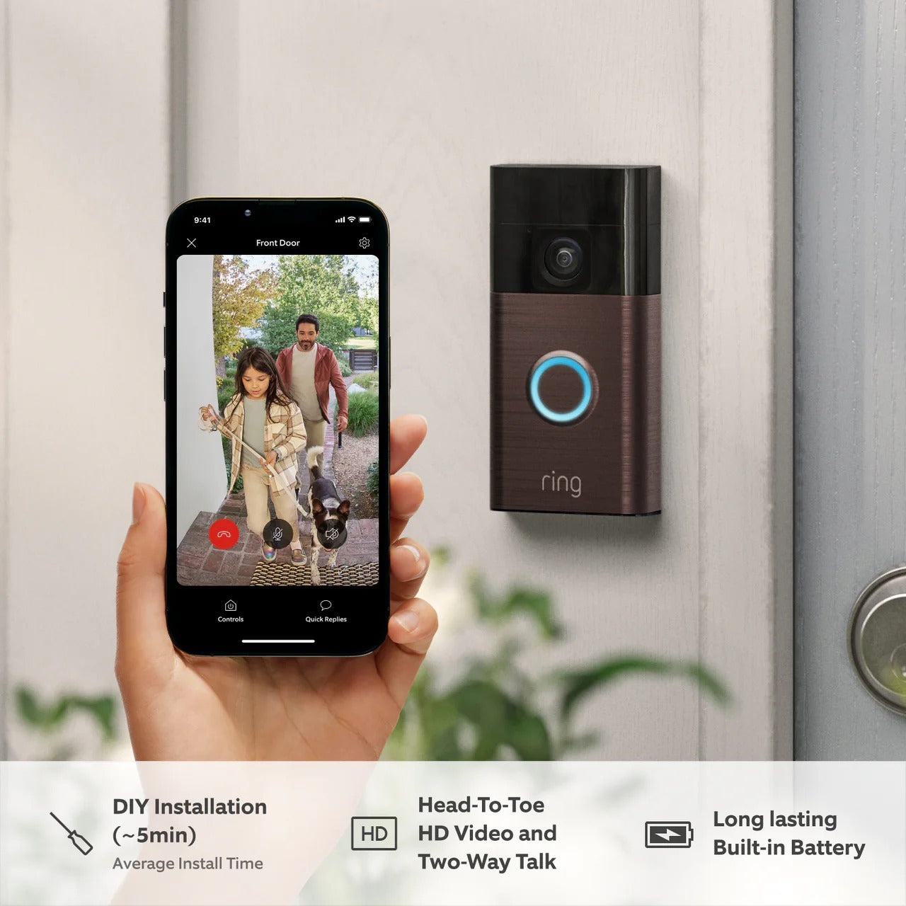 Wireless Battery Video Doorbell – 1080p HD Smart Camera with Two-Way Audio, Motion Detection, Night Vision, Works with Alexa & Google