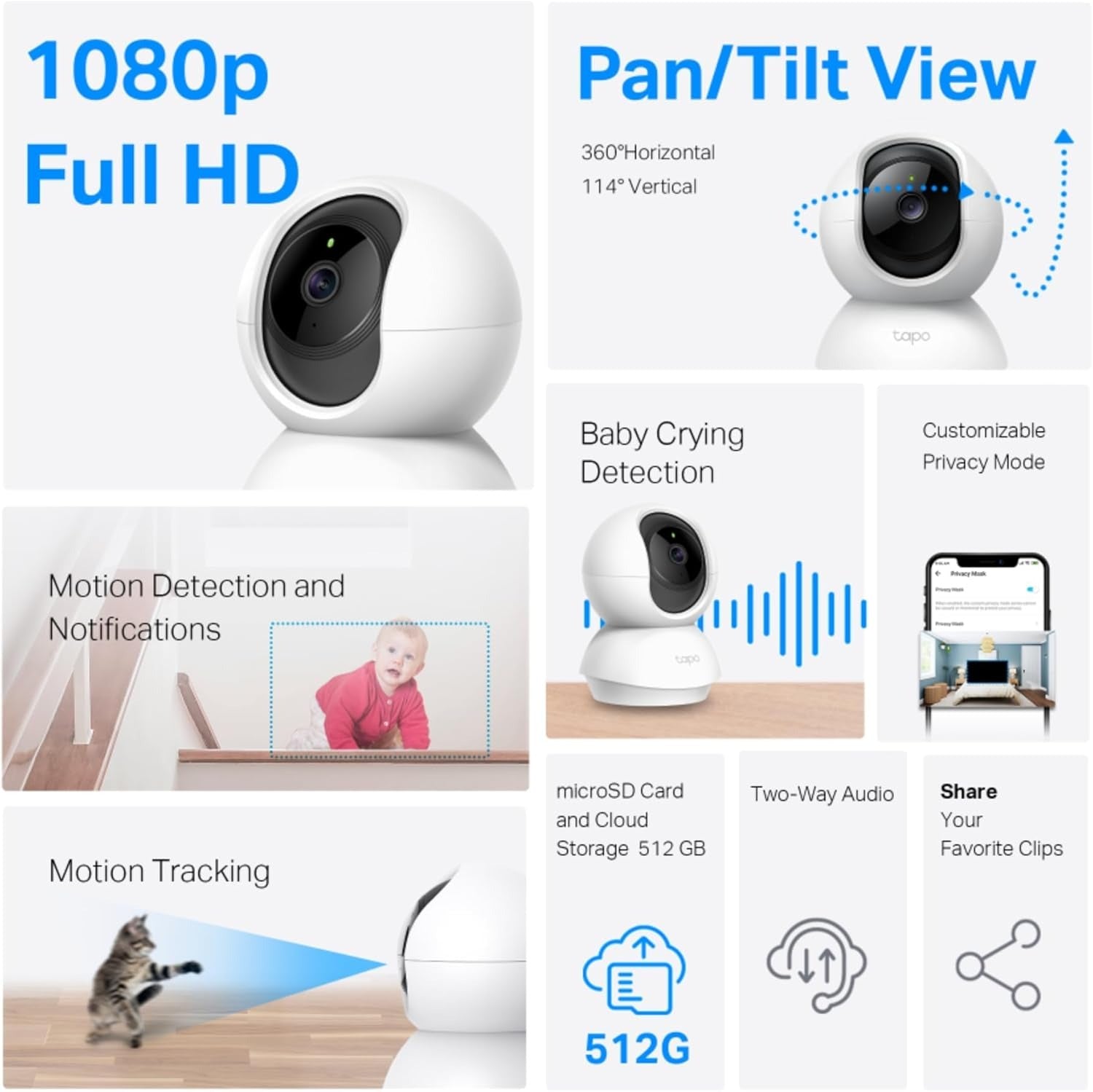 Tapo C210 2K 3MP Indoor WiFi Camera – Pan/Tilt, AI Motion Detection, Night Vision, Baby & Pet Monitor, Works with Alexa & Google
