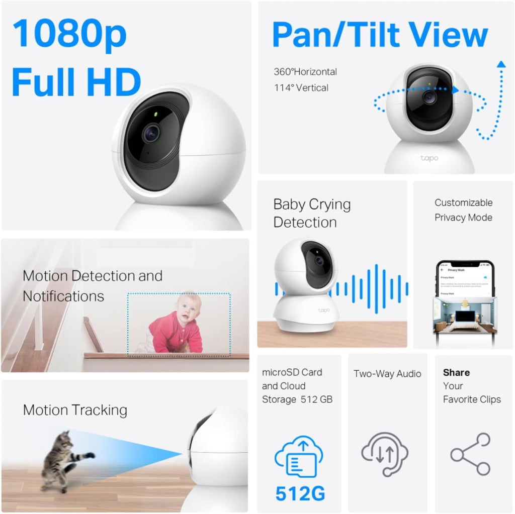 Tapo C210 2K 3MP Indoor WiFi Camera – Pan/Tilt, AI Motion Detection, Night Vision, Baby & Pet Monitor, Works with Alexa & Google